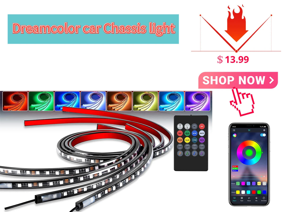 LED Car Interior Ambient Strip Lights RGB Fiber Optic Atmosphere Neon Lighting Kit W/ APP Remote Control Auto Decorative Lamps