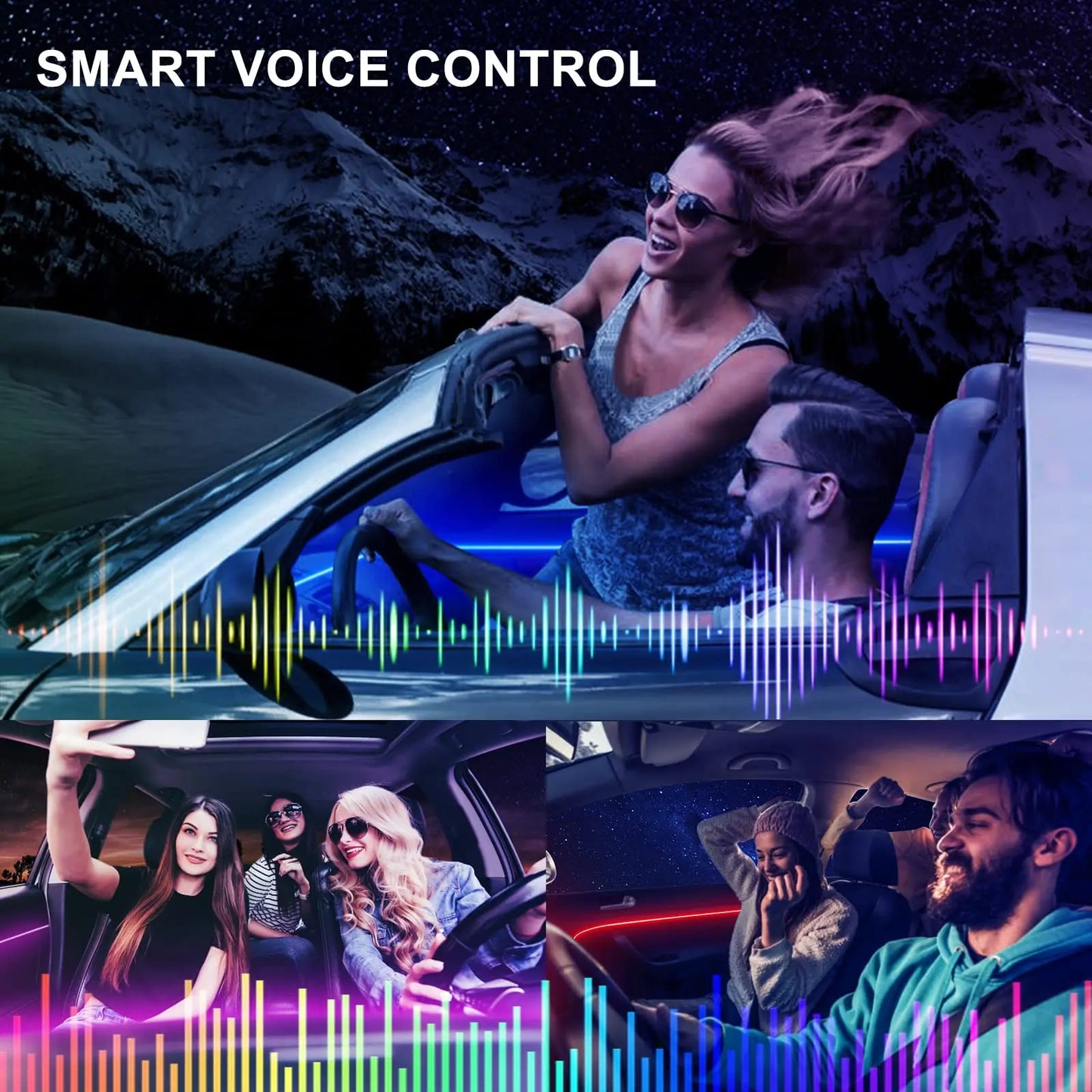 LED Car Interior Ambient Strip Lights RGB Fiber Optic Atmosphere Neon Lighting Kit W/ APP Remote Control Auto Decorative Lamps